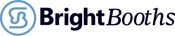 Logo for BrightBooths featuring a stylized BB monogram inside a circle to the left, followed by the words BrightBooths in bold, dark blue text on a light background—perfect for your photo booth rental business.