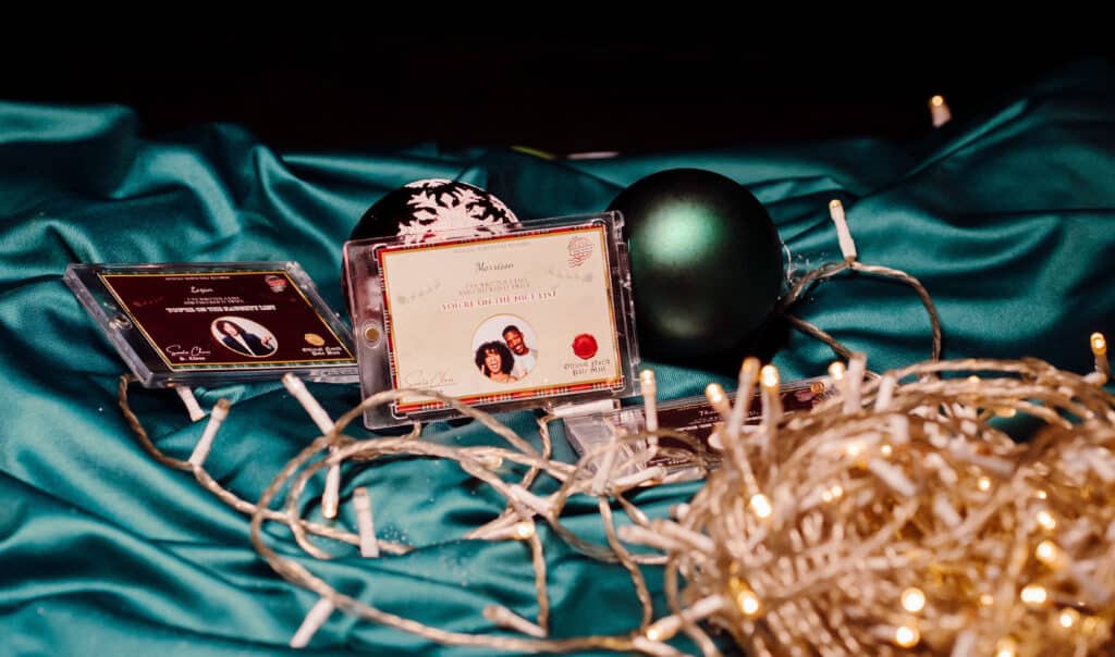 Personalized holiday cards and ornaments created through interactive photo experiences, festive decorations and lights.